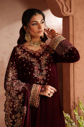 Iznik IV-55 red embroidered velvet dress Pakistan